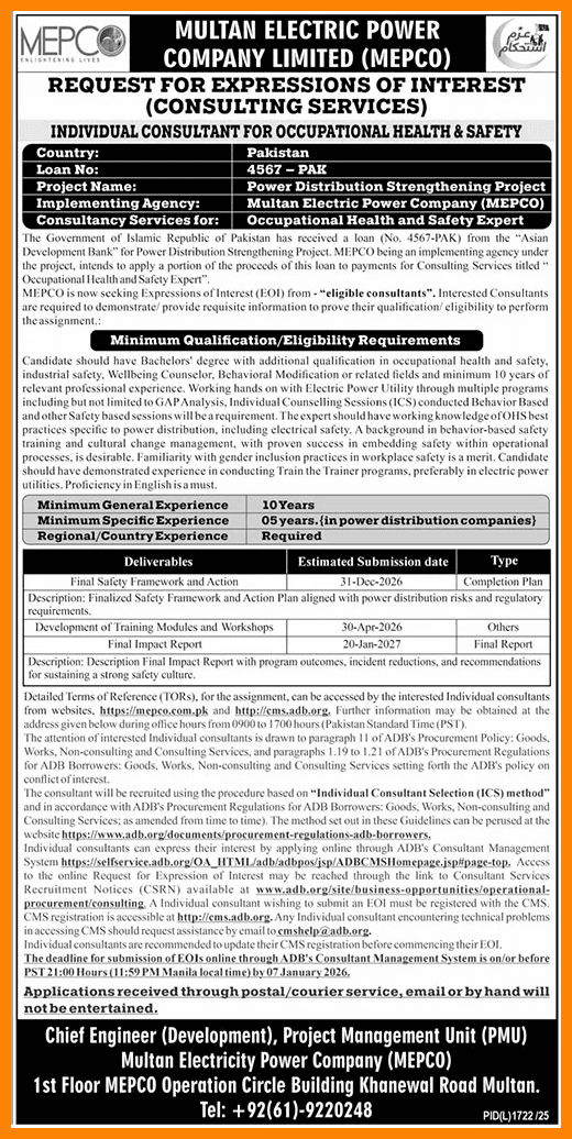 MEPCO Request for Expression of Interest – Occupational Health & Safety Consultant