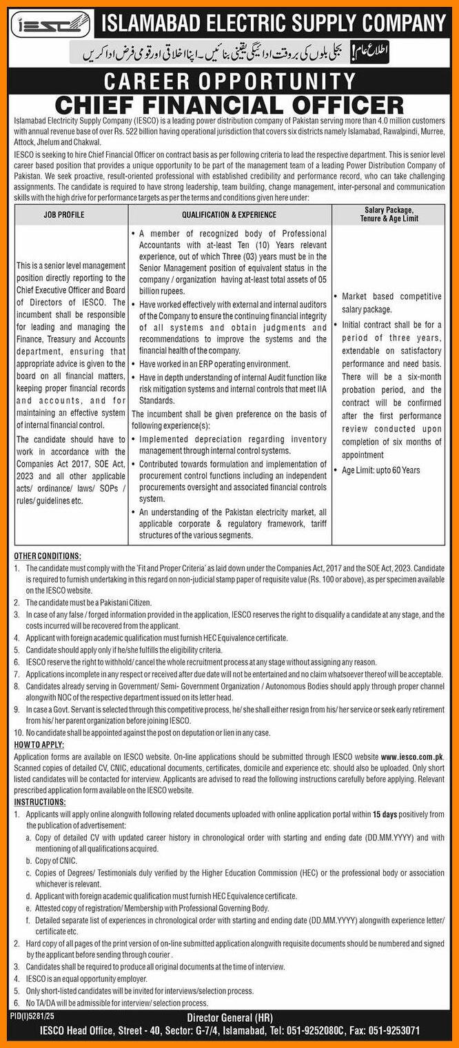 IESCO Career Opportunity – Chief Financial Officer (CFO)