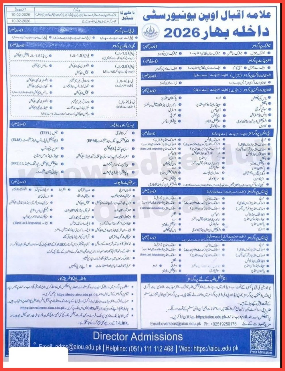 Allama Iqbal Open University Spring Admissions 2026 – Complete Details
